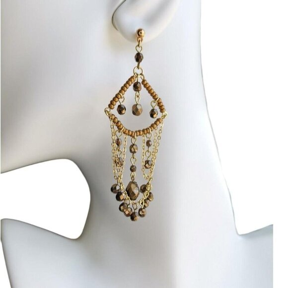 Vintage Czech hand made chandelier earrings gold - Picture 1 of 6